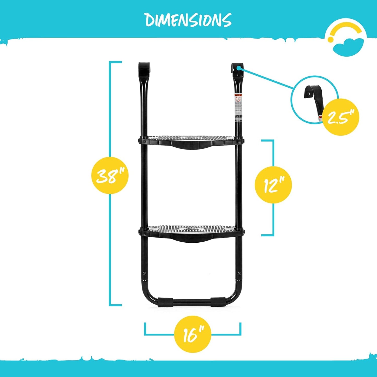 Two-Steps Universal Trampoline Ladder - Wide-Step Ladder for Trampoline - Heavy-Duty Steel Ladder with Non-Slip Plastic Steps - Trampoline Parts and Accessories - Durable and Easy Install