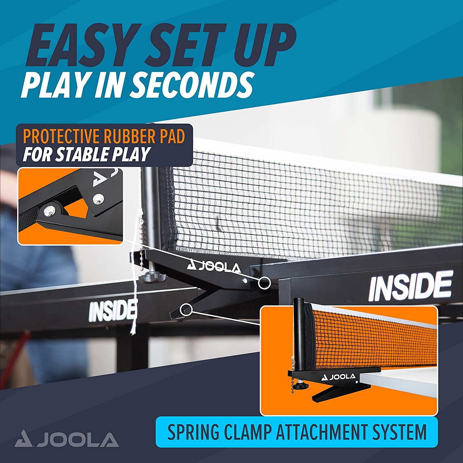 Premium inside Table Tennis Net and Post Set - 72" Regulation Size - Portable and Easy Setup - Ping Pong Spring Clamp Net - Black