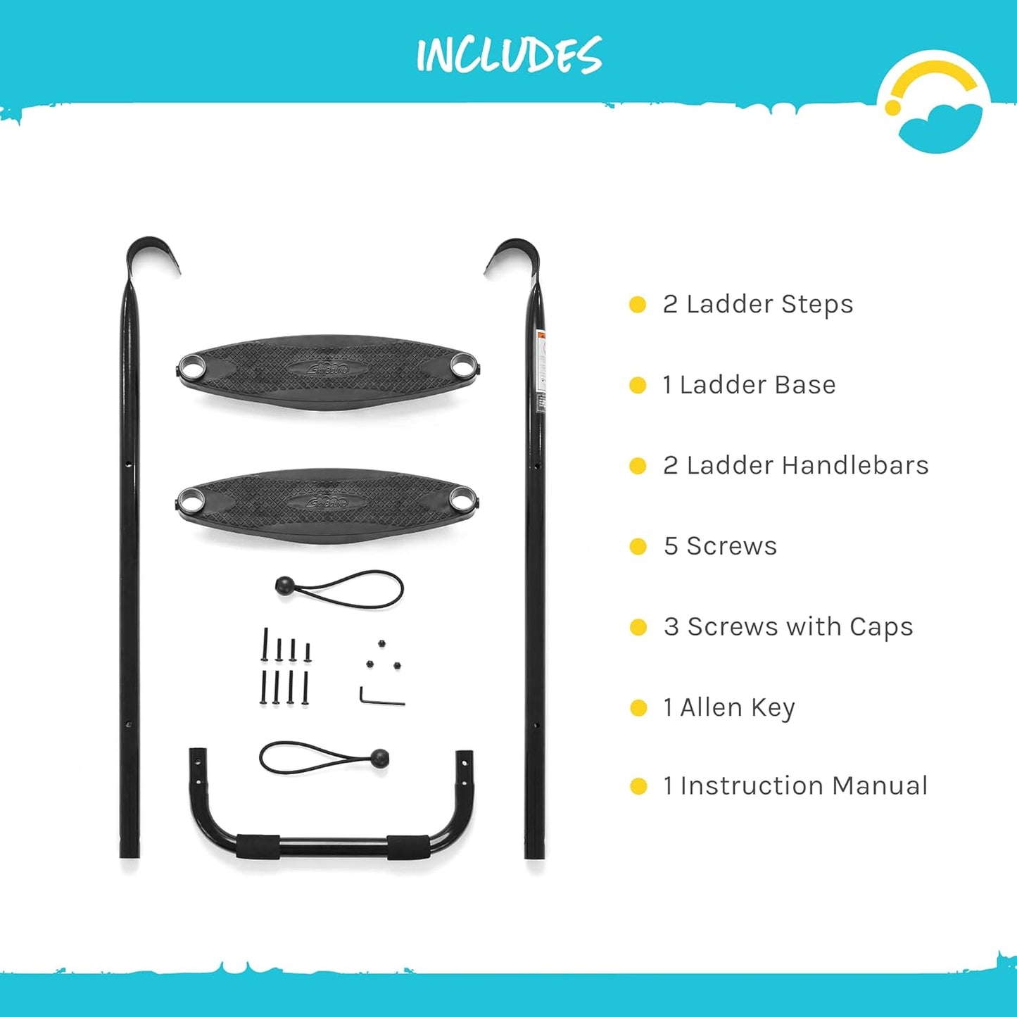 Two-Steps Universal Trampoline Ladder - Wide-Step Ladder for Trampoline - Heavy-Duty Steel Ladder with Non-Slip Plastic Steps - Trampoline Parts and Accessories - Durable and Easy Install