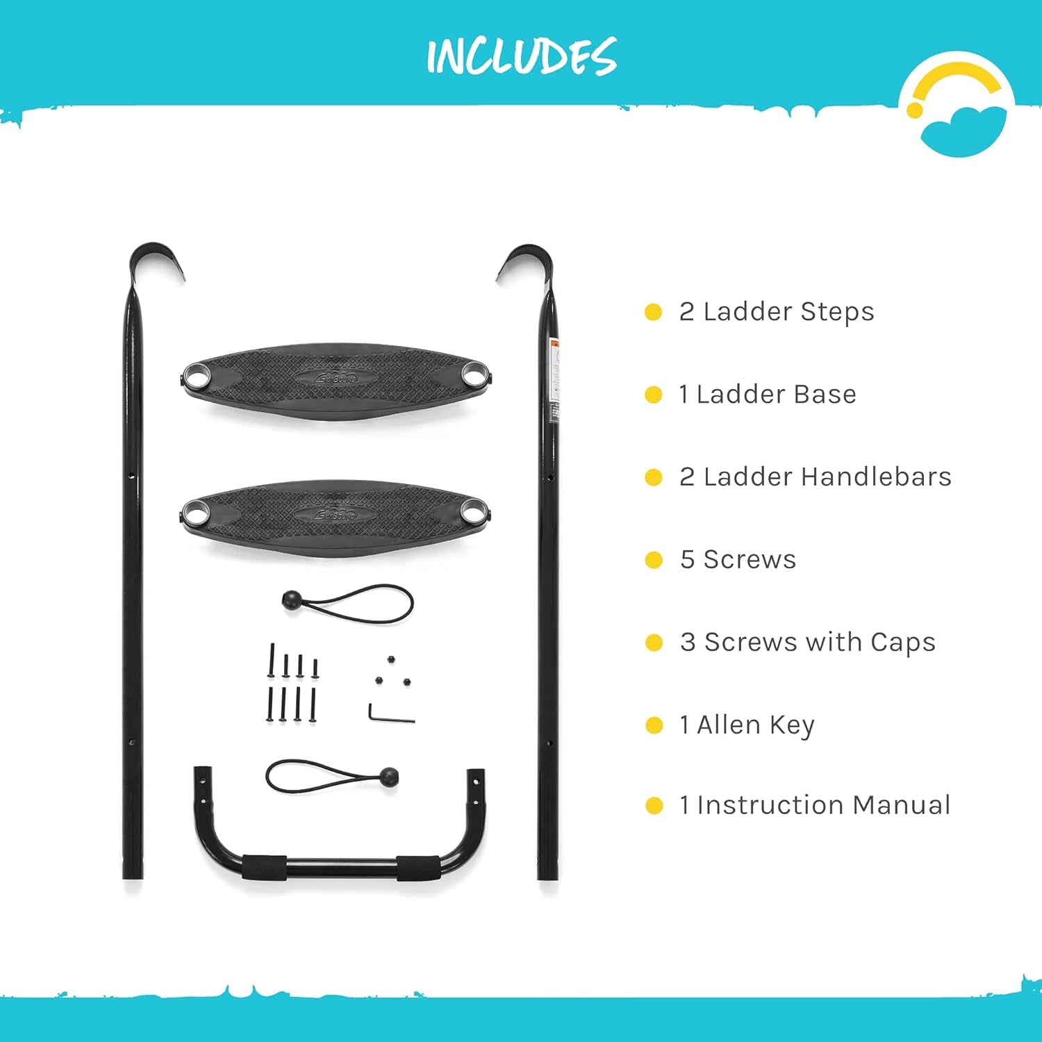 Two-Steps Universal Trampoline Ladder - Wide-Step Ladder for Trampoline - Heavy-Duty Steel Ladder with Non-Slip Plastic Steps - Trampoline Parts and Accessories - Durable and Easy Install