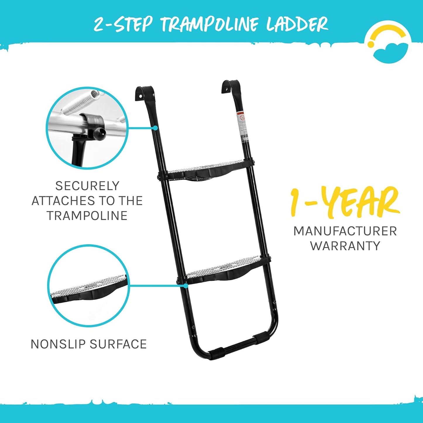 Two-Steps Universal Trampoline Ladder - Wide-Step Ladder for Trampoline - Heavy-Duty Steel Ladder with Non-Slip Plastic Steps - Trampoline Parts and Accessories - Durable and Easy Install