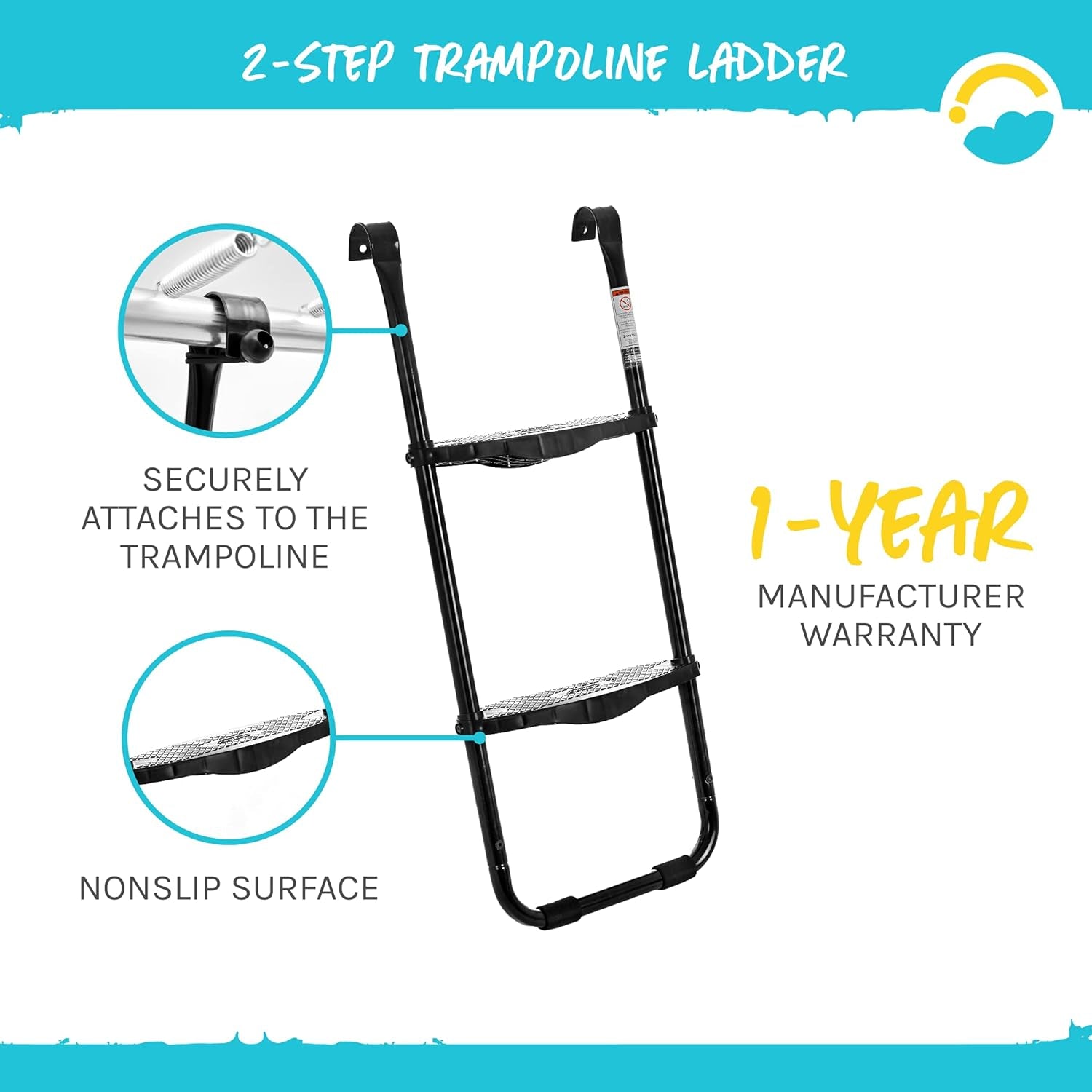 Two-Steps Universal Trampoline Ladder - Wide-Step Ladder for Trampoline - Heavy-Duty Steel Ladder with Non-Slip Plastic Steps - Trampoline Parts and Accessories - Durable and Easy Install
