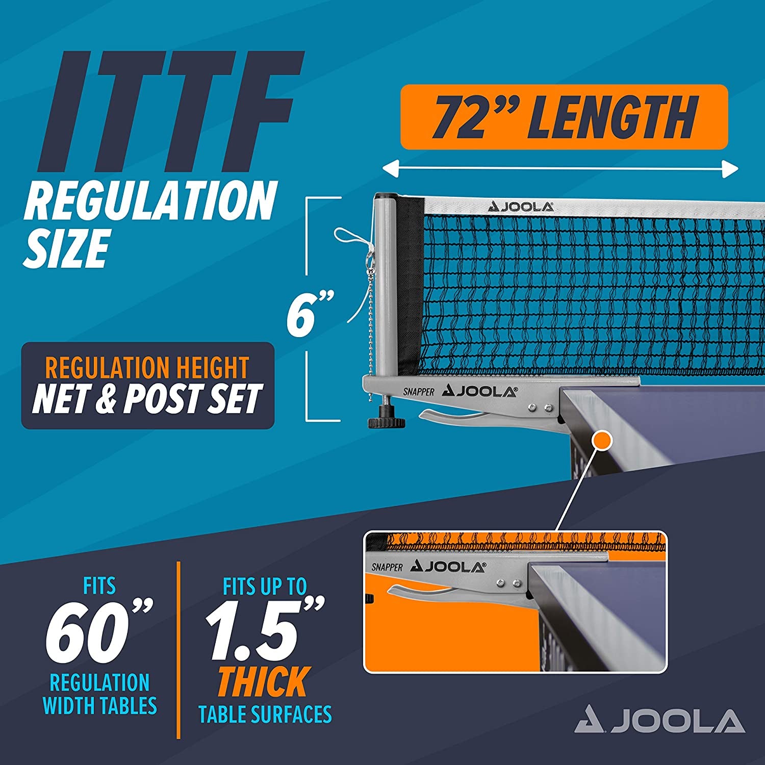 Snapper-Indoor Table Tennis Net Set Leisure Sports Height Adjustable with Locking Screw Clamping Technology Silver/Black, One Size