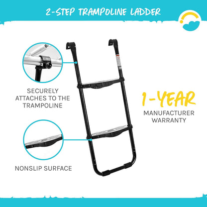 Two-Steps Universal Trampoline Ladder - Wide-Step Ladder for Trampoline - Heavy-Duty Steel Ladder with Non-Slip Plastic Steps - Trampoline Parts and Accessories - Durable and Easy Install